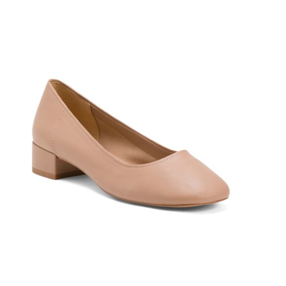 SILENT D Nude Leather Annabelle Low Heels - Picture 1 of 2